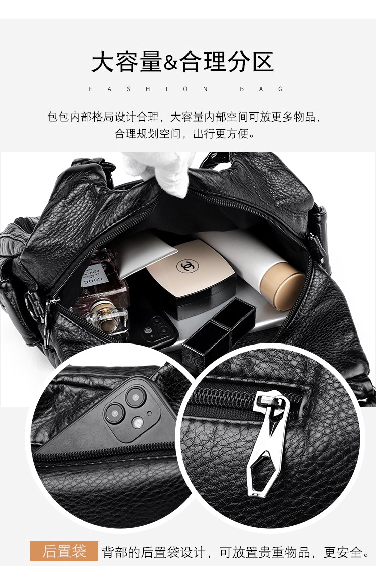 2023 New Mom Bag, washed leather casual commuting bag, women's large-capacity handbag, European and American style soft leather single-shoulder bag undefined