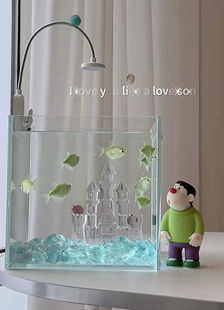 Aquarium World Thailand Fighting Fish Castle Summer Healing Cool Lake Blue Glass Crystal Fish Tank Landscaping