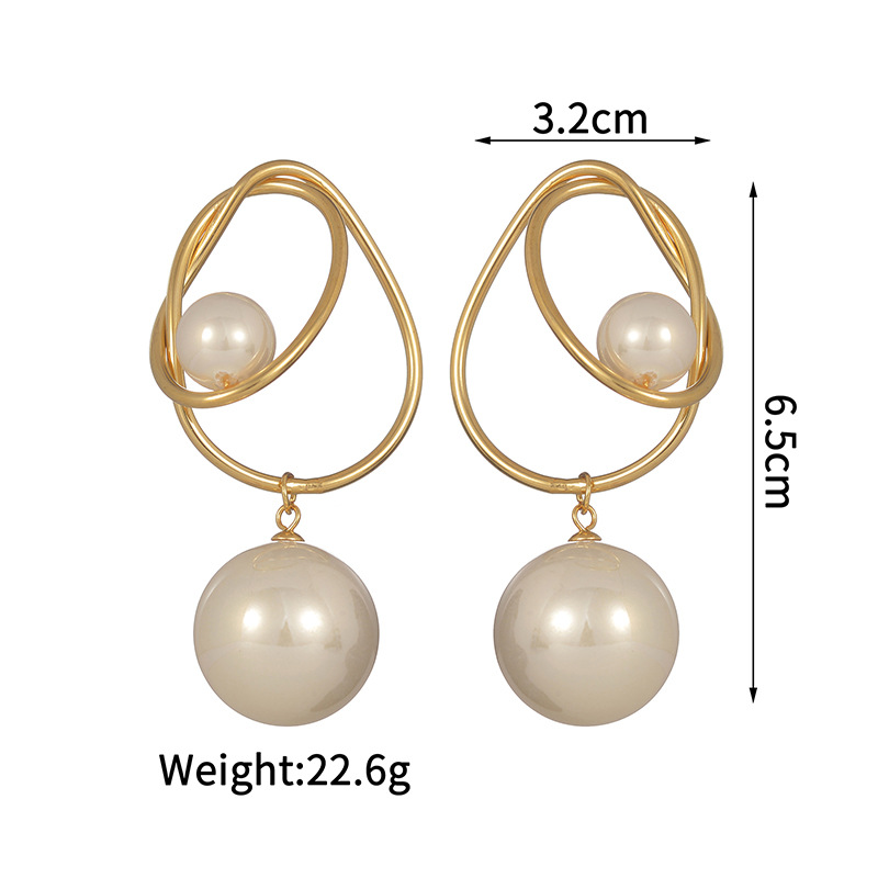 28g Weight PVD Coated Gold Plating Process 1 Pair Elegant Classic Style Geometric 304 Stainless Steel Imitation Pearl Drop Earrings