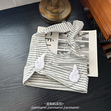 小众设计感条纹包头帽女可爱兔耳朵小翅膀帽子y2k亚文化甜酷套头