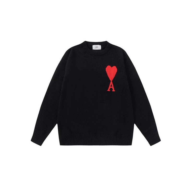 Heavyweight Am1 Knitted Sweater Round Neck Trendy Brand Women's Couple's Small Heart Pattern Loose Top Long Sleeve Cross-Border Knitwear Heavyweight Am1 Knitted Sweater Round Neck Trendy Brand Women's Couple's Small Heart Pattern Loose Top Long Sleeve Cross-Border Knitwear