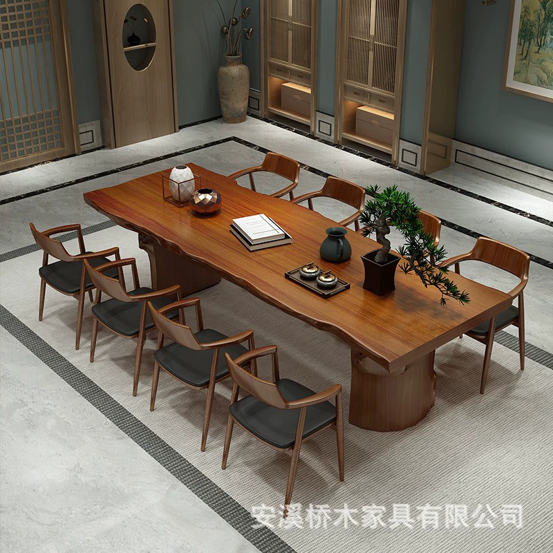 Новый китайский стиль из цельного дерева, большая доска, офисный чайный столик и стул, комбинированный домашний чайный столик для приема, современный простой кофейный столик неправильной формы