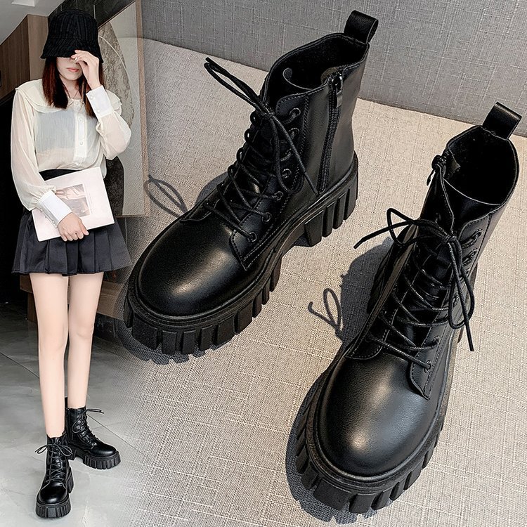 Thick-Soled Lace-Up Boots for Women 2022 Autumn and Winter New Korean Style Leather Boots for Women, Comfortable Soft-Soled Mid-Calf Boots for Women Thick-Soled Lace-Up Boots for Women 2022 Autumn and Winter New Korean Style Leather Boots for Women, Comfortable Soft-Soled Mid-Calf Boots for Women
