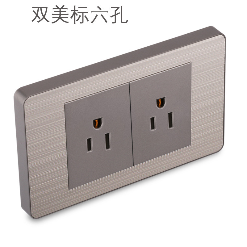 15A panel de metal de acero inoxidable gris dibujado tres agujeros Taiwan fabricado en Estados Unidos enchufe de pared conmutador suministro directo