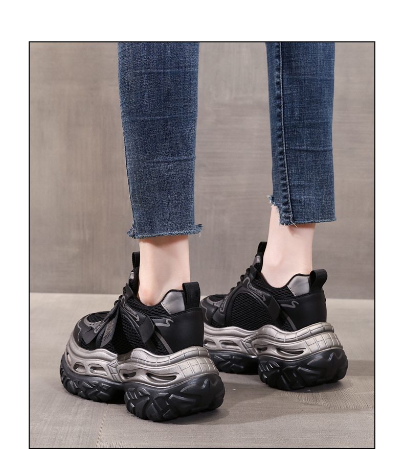 Giày sneaker nữ chunky đế dày tăng chiều cao 9 cm phong cách thể thao — sâm panh chi tiết 13