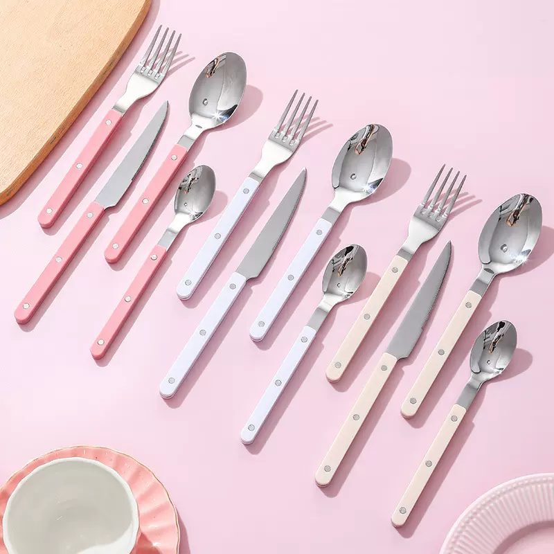 跨境430不锈钢夹柄刀叉勺西餐手柄牛排刀叉餐勺家用餐具礼品套装