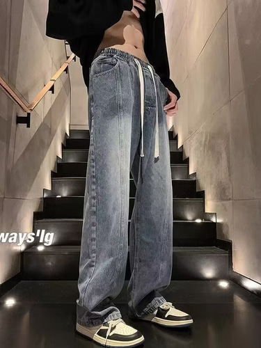 Spring and Autumn Men's Black American Retro Wide Leg Straight Leg Loose Casual Long Pants for Summer