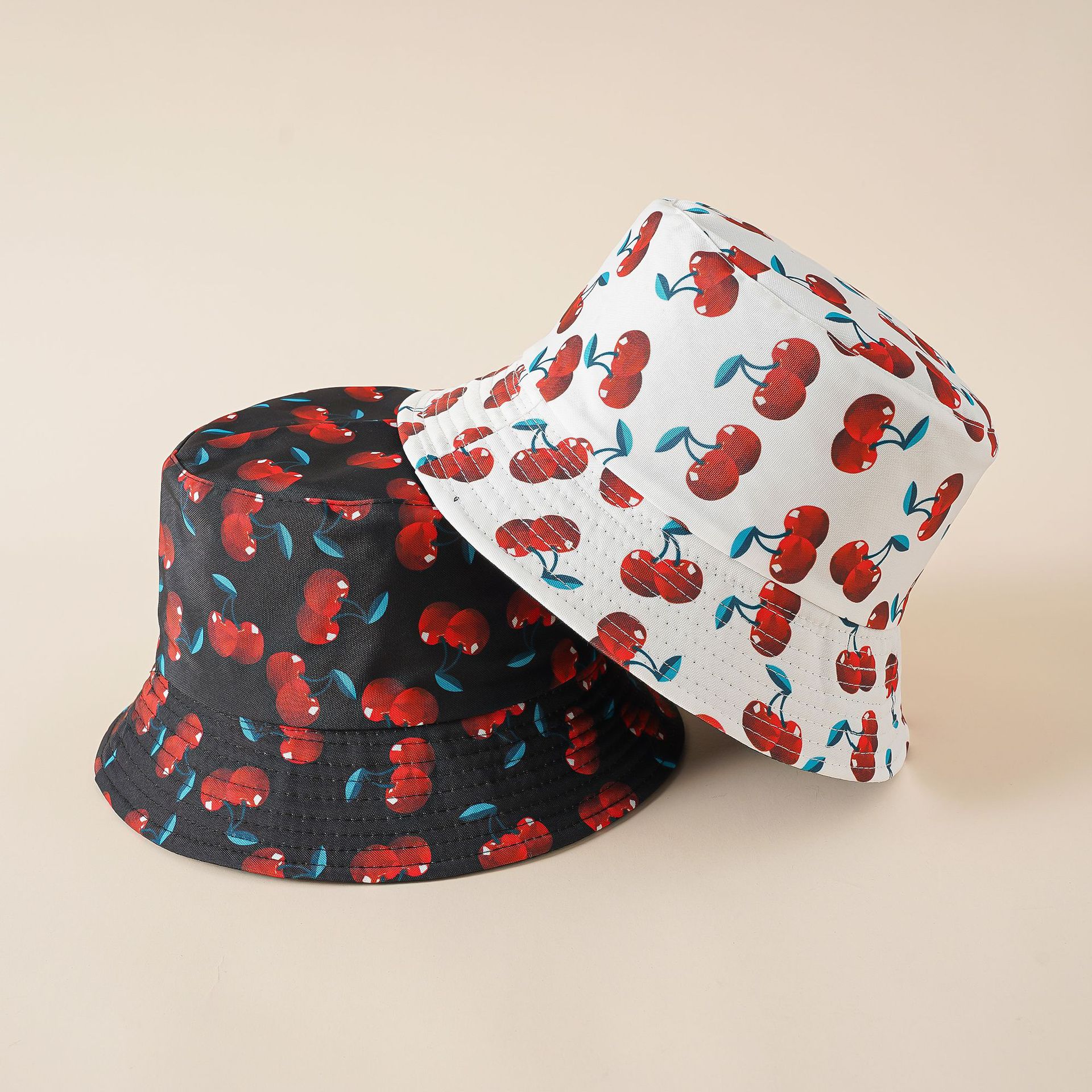 Sombrero de pescador de cereza de doble cara para mujer primavera y verano estilo coreano lindo sombrero de lavabo a prueba de sol sombrero pequeño a prueba de sol para mujer