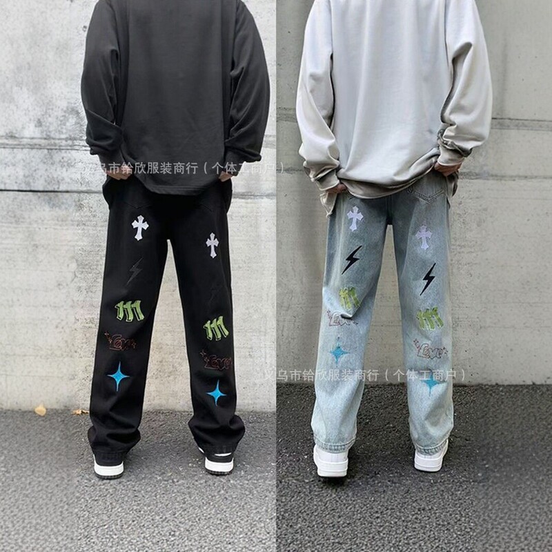 New American-Style High Street Jeans, Trendy and Versatile, Loose Fit, Slimming Straight Wide-Leg Casual Pants for Men New American-Style High Street Jeans, Trendy and Versatile, Loose Fit, Slimming Straight Wide-Leg Casual Pants for Men