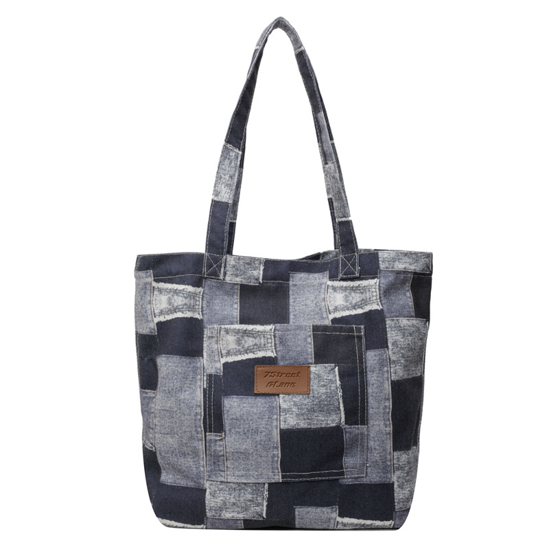 Bolso de mezclilla de gran capacidad para mujer 2024 nuevo bolso de hombro de color de contraste de moda bolso de viajero casual de todo fósforo de moda