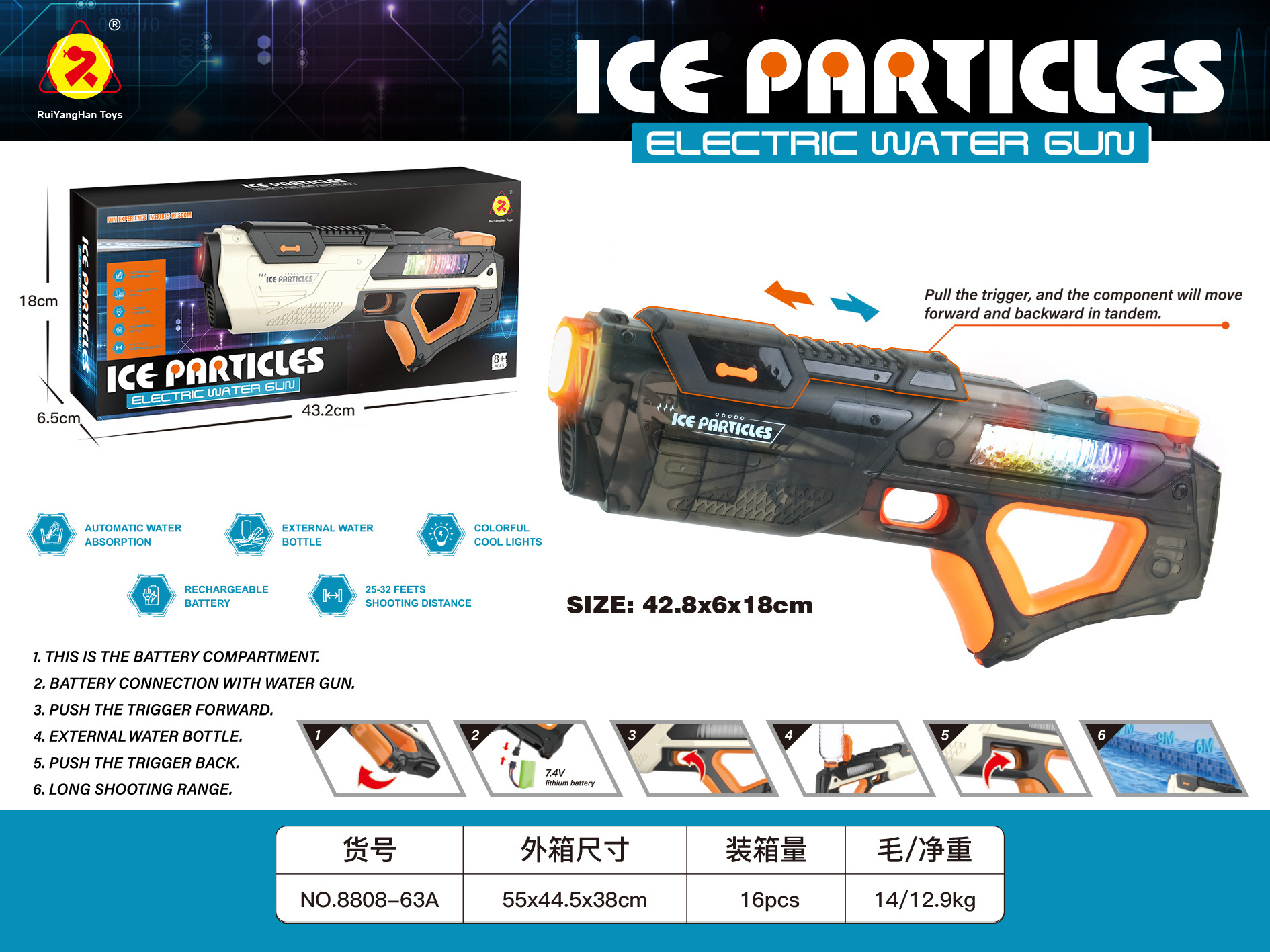 2025 nueva pistola de agua de ráfaga eléctrica, luz de retorno de gran capacidad, pulso de absorción de agua automática, juguete de alta presión