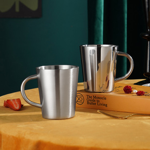 Korean-style 304 stainless steel double-layer water cup beer cup with handle coffee mug hollow heat insulation anti-scalding cup