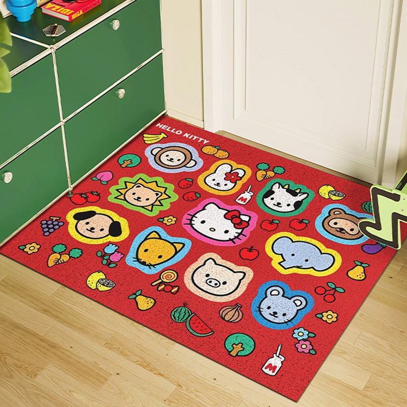 Q版ハローキティの玄関用除塵シルクサークルドアマット、家庭用玄関エリアフロアマット、カートゥーンカーペットとしても使用可能、カット可能、滑り止め付き。