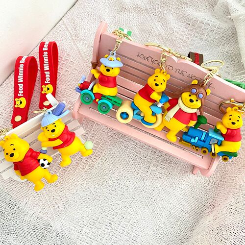 Sports Winnie the Pooh Cartoon Keychain Cute Bear Doll School Bag Pendant Car Keychain Small Gift Wholesale