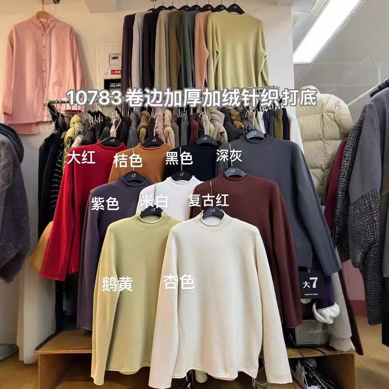 Large Size Winter Sweater for Plus-Size Women, Rolled Edge, Stand Collar, Thickened and Fleece-Lined, Knitted Base Layer, Mid-Length