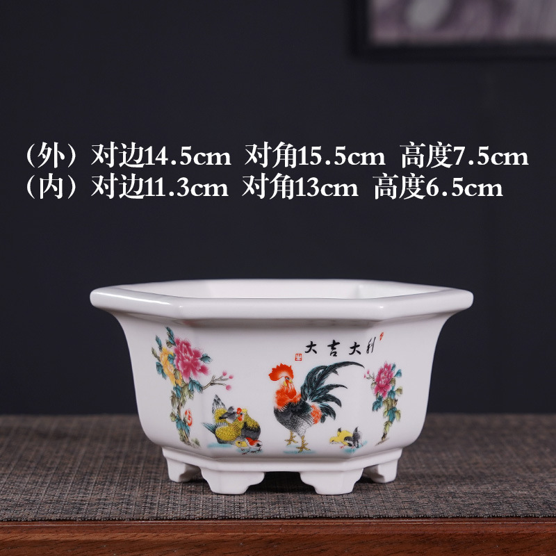 花盆陶瓷六边形大号好看设计感山水彩绘盆栽盆多肉绿植盆新款批发|undefined