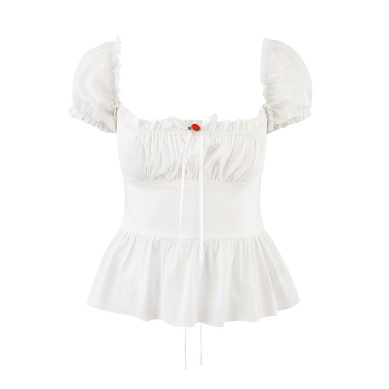 Ins Cross-Border European and American 2025 New Fashion Stylish Women's Clothing First Love Lace Patchwork Bow Tie Top