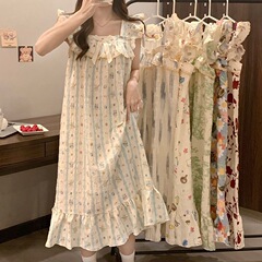 夏季新款云朵棉带胸垫睡衣女甜美公主风小飞袖睡裙宽松家居服夏天