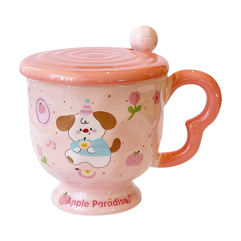 Alto valor facial encantador taza de dibujos animados con cubierta de cuchara taza de agua cerámica pareja de desayuno casero taza de café de leche práctica image 6