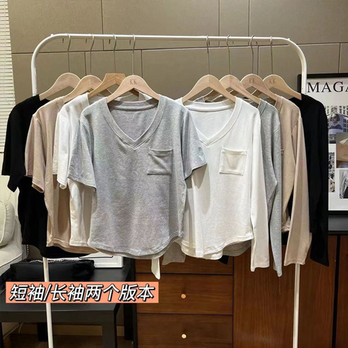 Korean Dongdaemun All-Match, Slimming, Loose T-Shirt for Women — Summer, Thin Design, V-Neck, Short-Sleeve Base Top, Trendy Tee