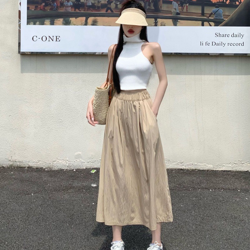 Lazy Style Yamamoto Skirt Women's Mid-Length 2025 Summer Fashion Slim Long Skirt Retro A-Line Pleated Skirt