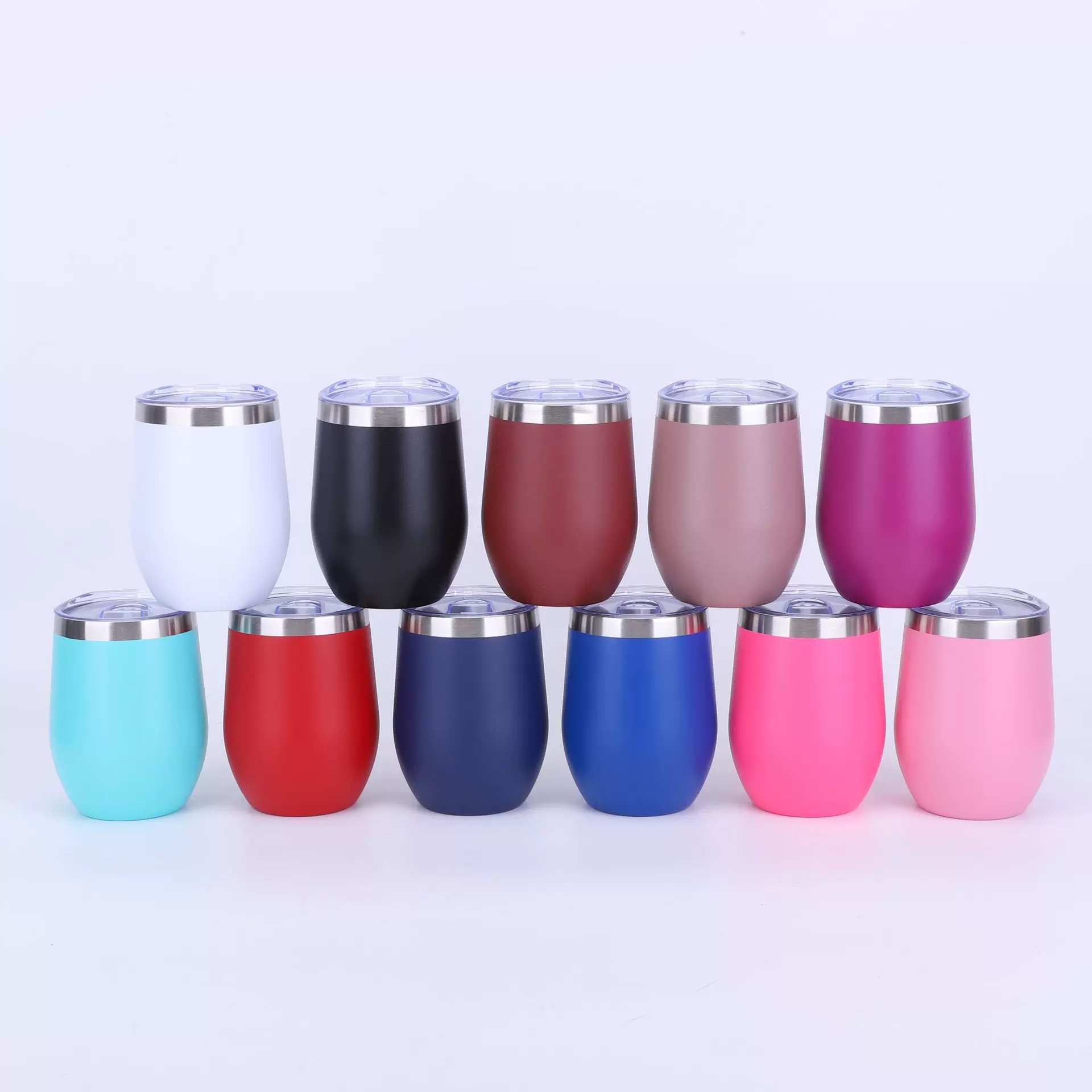 跨境专供304不锈钢12oz鸡蛋杯 U型大肚红酒杯真空蛋壳保温杯批发