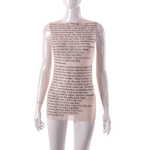 European and American women's clothing spring new style street letter print round collar sleeveless lengthened hot girl T-shirt wholesale