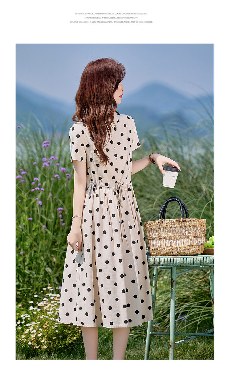 Đầm maxi nữ chấm bi in họa tiết eo thon dáng midi thời trang NI502 — màu be, màu xanh chi tiết 27