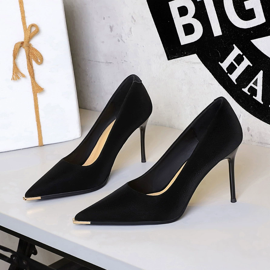 1891 европейский и американский стиль банкет модные металлические туфли на высоком каблуке женские заостренные туфли