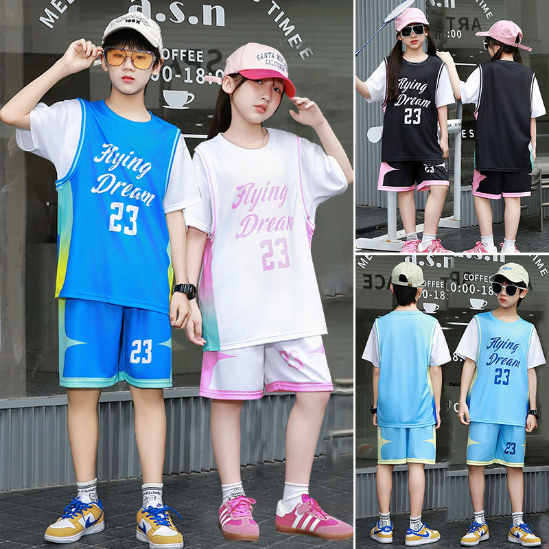 New Kidsren's Basketball Uniform Suit Boys and Girls Short-Sleeved Sports Jersey Primary and Secondary School Students' Children's Day Performance Uniform Team Uniform