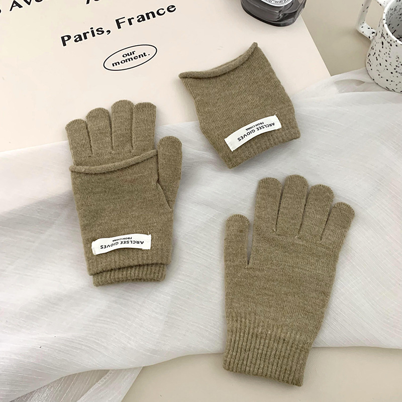 Guantes de ciclismo calientes de invierno coreano con pantalla táctil ins guantes de punto de color caramelo dos piezas de guantes de dedo para mujeres