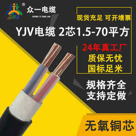 ZC-YJV电力电缆2芯*1.5/2.5/4/6/10/16/25/35/50/70平方 铜芯电线