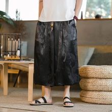 中国风龙纹暗花七分裤男夏季薄款国潮冰丝小众休闲裤大码八分裤潮