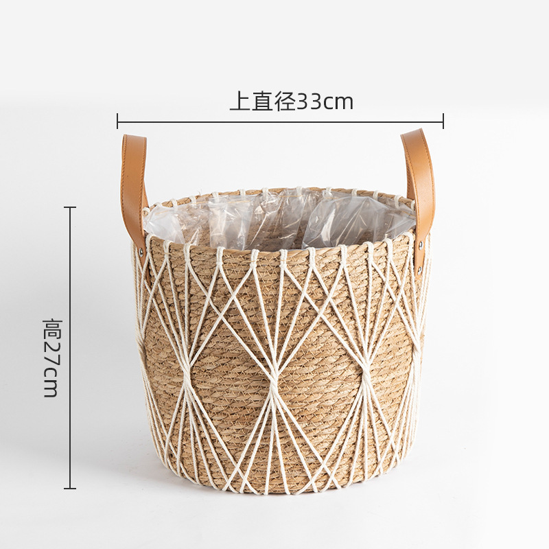 Maceta de flores tejida de paja extragrande, cesta de plantas verdes tejida de ratán, maceta alta tejida, cesta de almacenamiento comercial para interiores.