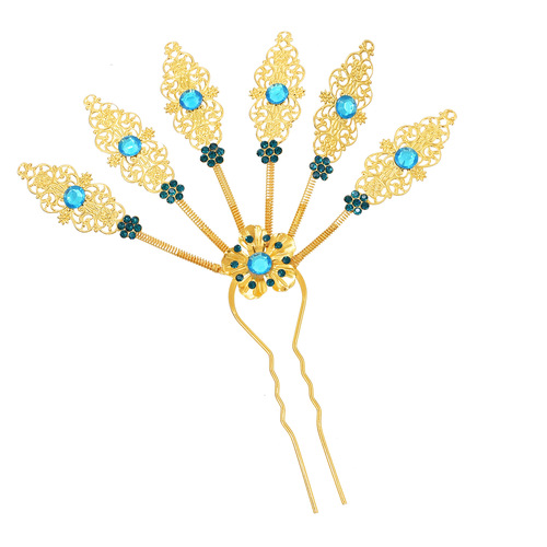 New Dai style hairpin peacock leaf hairpin alloy diamond-encrusted Thai ethnic style leaf hairpin accessories for women