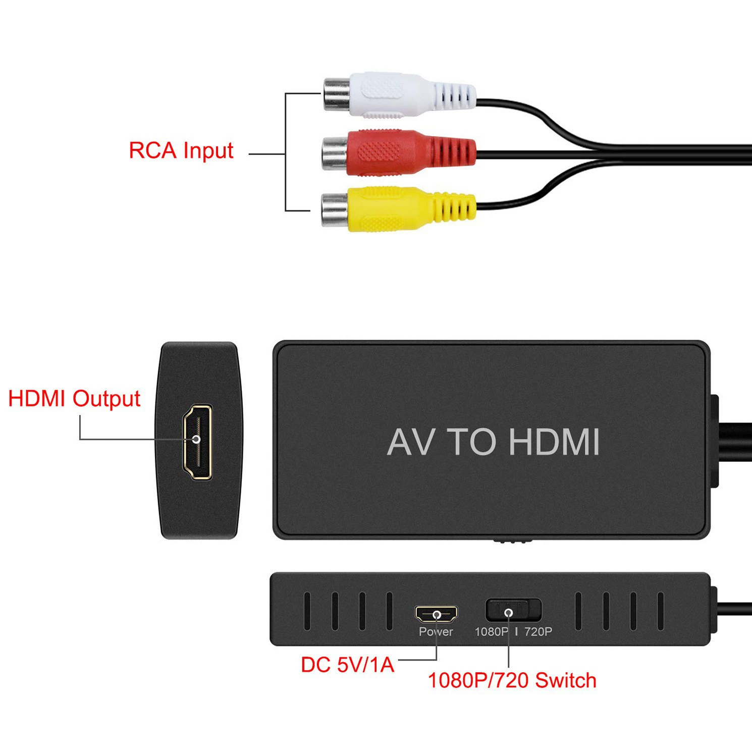 AV на HDMI конвертер для PS1, PS2, PS3, STB, Xbox, VHS, VCR, Blu-ray/DVD (AV→HDMI)