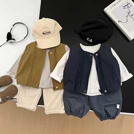 宝宝韩版马甲儿童复古百搭秋装马夹男女小童韩版洋气短款外穿坎肩