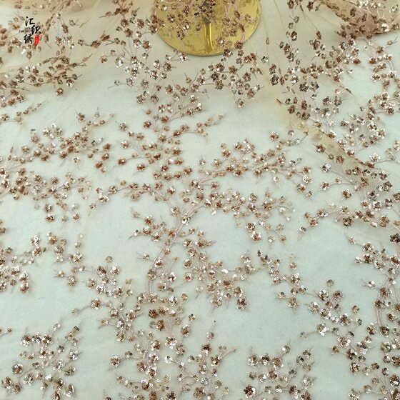 Mesh Branch Sequin Embroidered Fabric Mesh Full Embroidered Fabric Cheongsam Dress Sequin Embroidered Fabric