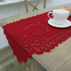 Cross-border Western Christmas Festival Party Table Banner Lace Woven Tablecloth Long Table Runner Coffee Table Cover Wholesaling