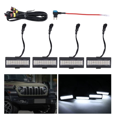 Suitable for Jeep Wrangler Jl 24-25 Years Special Mid-Grid Small Yellow Light Colorful App Rgb Daytime Running Light (Gündüz işıqları) - one-to-four-white-shells-and-white-light