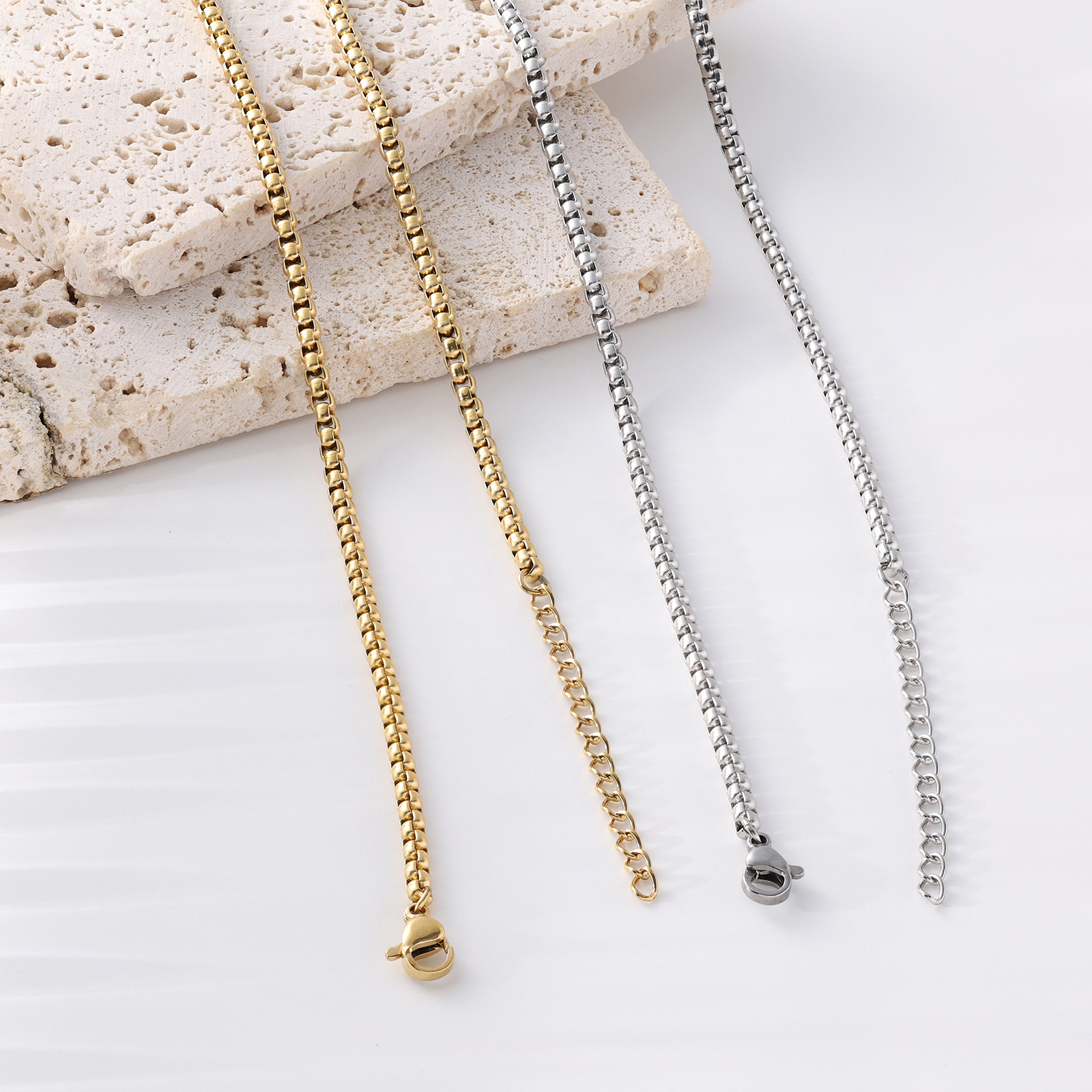 Chain Jewelry Making Type Chain Necklace Classification 1 Piece 304 Stainless Steel Box Chain Chain Necklace Chain Simple Style Geometric
