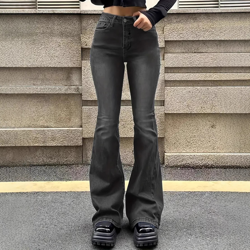 Women's Jeans, Stretchy, Simple, Gray Pants, Stylish Design, Versatile, Slimming, Flared Long Pants Women's Jeans, Stretchy, Simple, Gray Pants, Stylish Design, Versatile, Slimming, Flared Long Pants