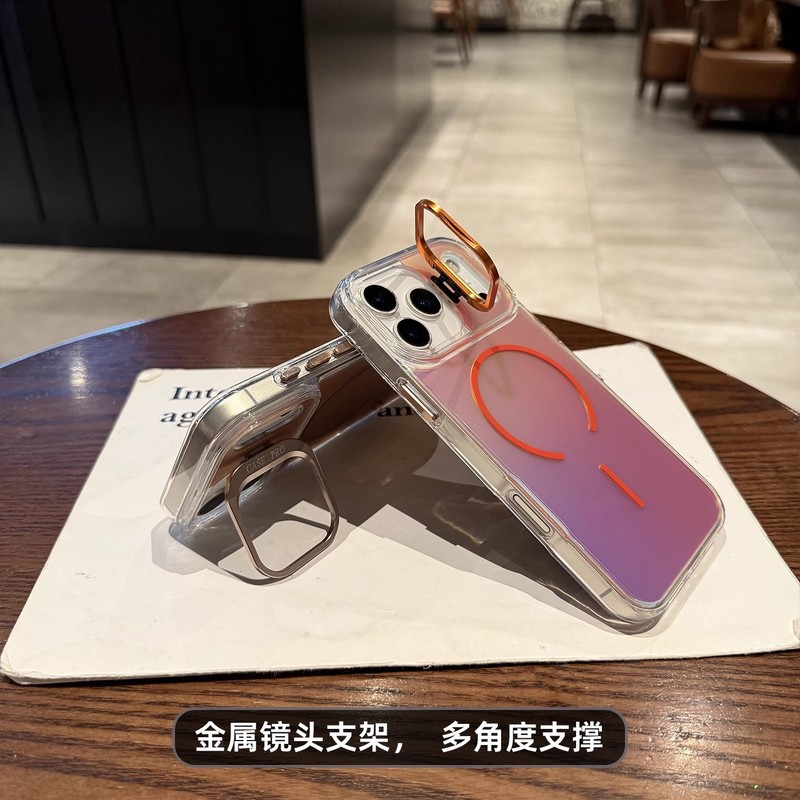 适用于iPhone17promax镭射变色龙磁吸手机壳苹果16镜头支架保护套|undefined