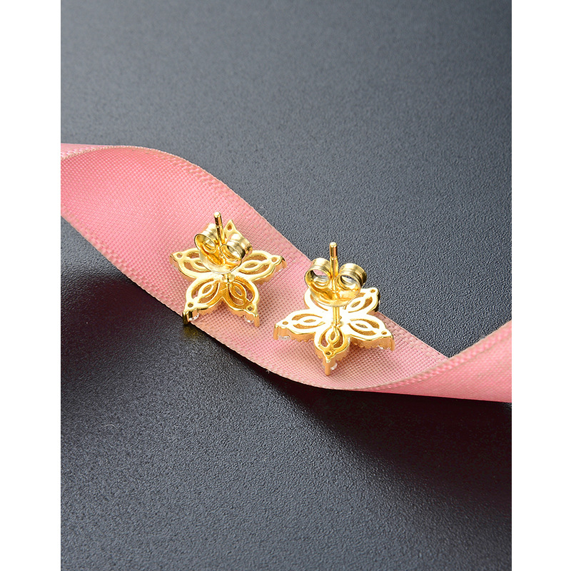 925 pendientes de flor de plata esterlina pendientes de temperamento simple nicho de alto grado hueco de cinco pétalos de flor pendientes de diamantes para mujeres