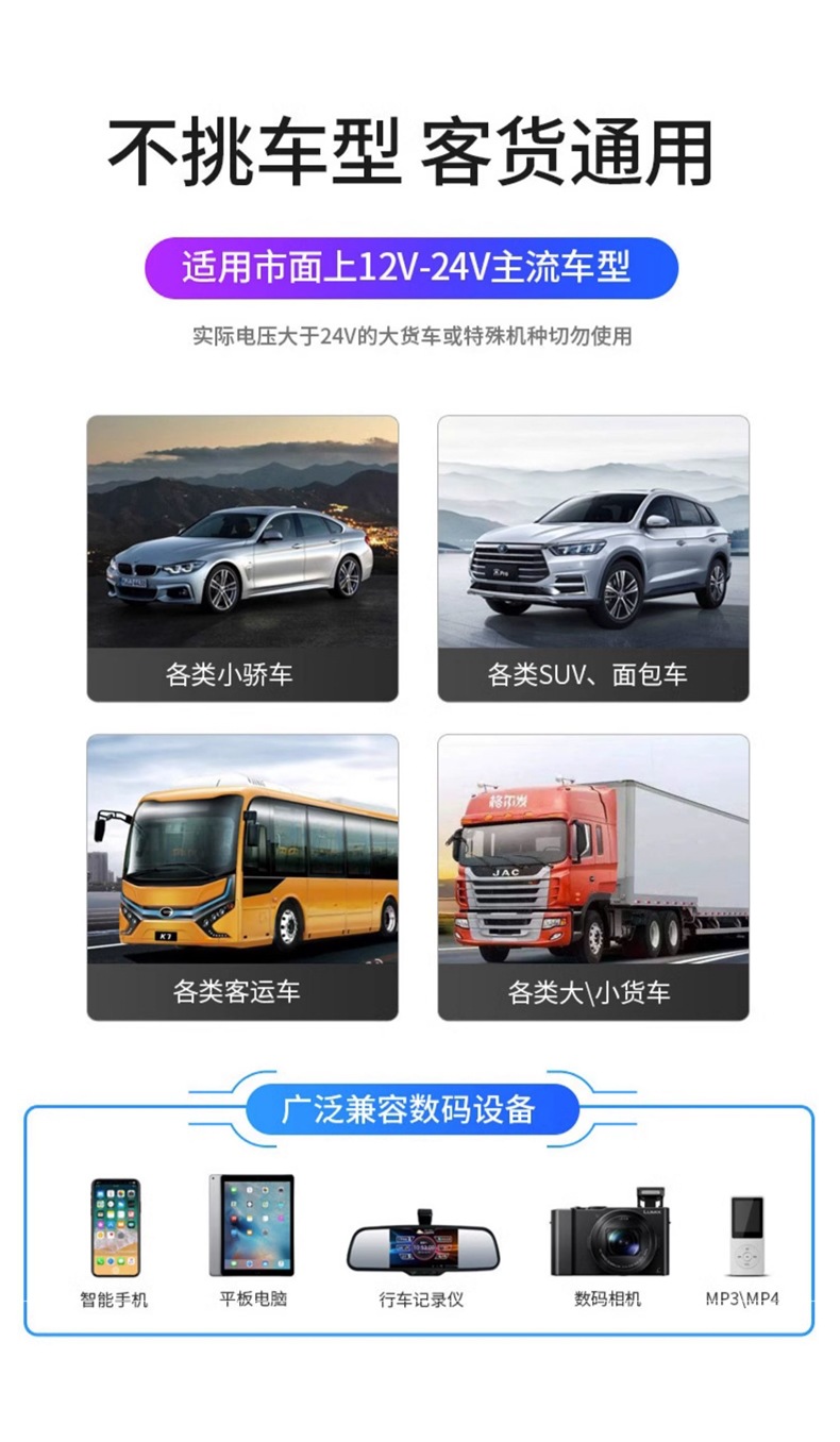 Car Charger Bluetooth Mp3 Player Car Super Fast Charging Cigarette Lighter Conversion Plug USB One to Two Three