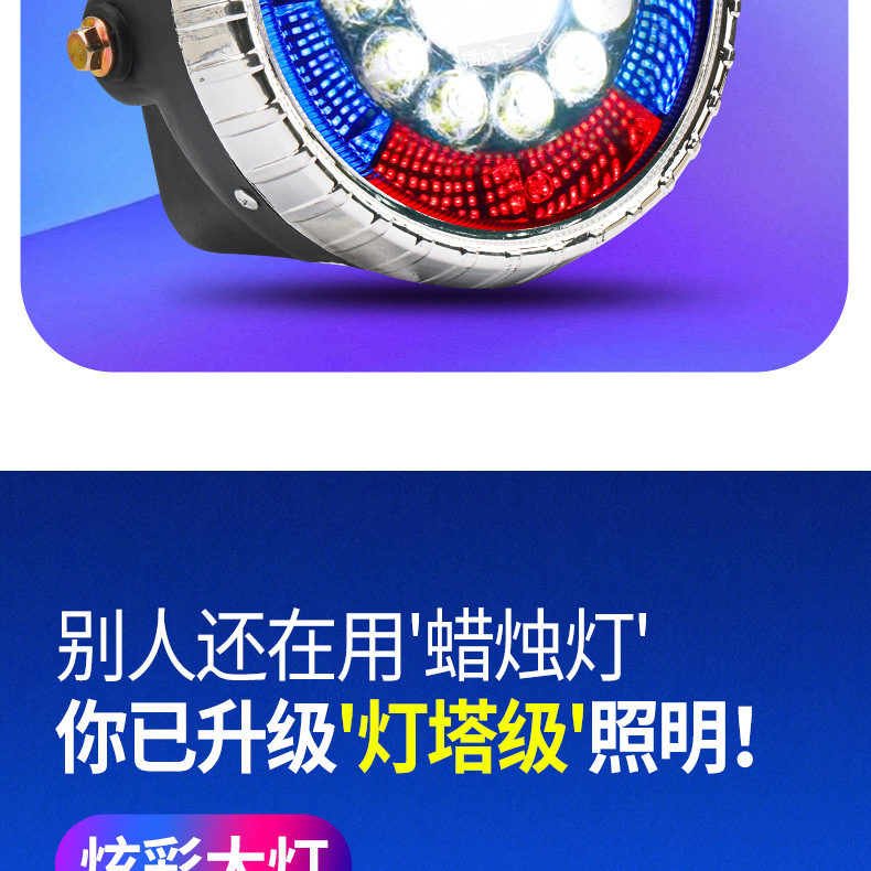 Electric Tricycle Strong Light Headlight Colorfulful Brilliant Light 12-80V Modified Universal Headlight Integrated Assembly