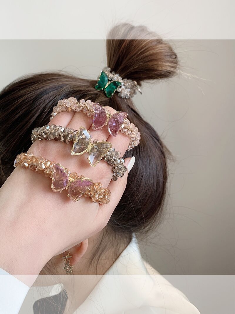 Korean Edition Dongdaemun the republic of korea Tag Tousheng Source of goods Manufactor wholesale crystal Bracelet rubber string Butterfly hair ring