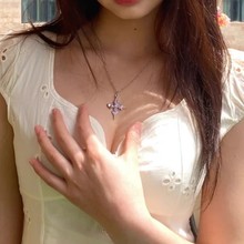 十字架爱心超闪回形针项链2025新款小众高级感锁骨链生日礼物颈链