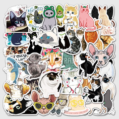50 Cute Cartoon Cat Doodle Creative Notebooks Personal Handmade Skateboard Car Refrigerator Decor Sticker