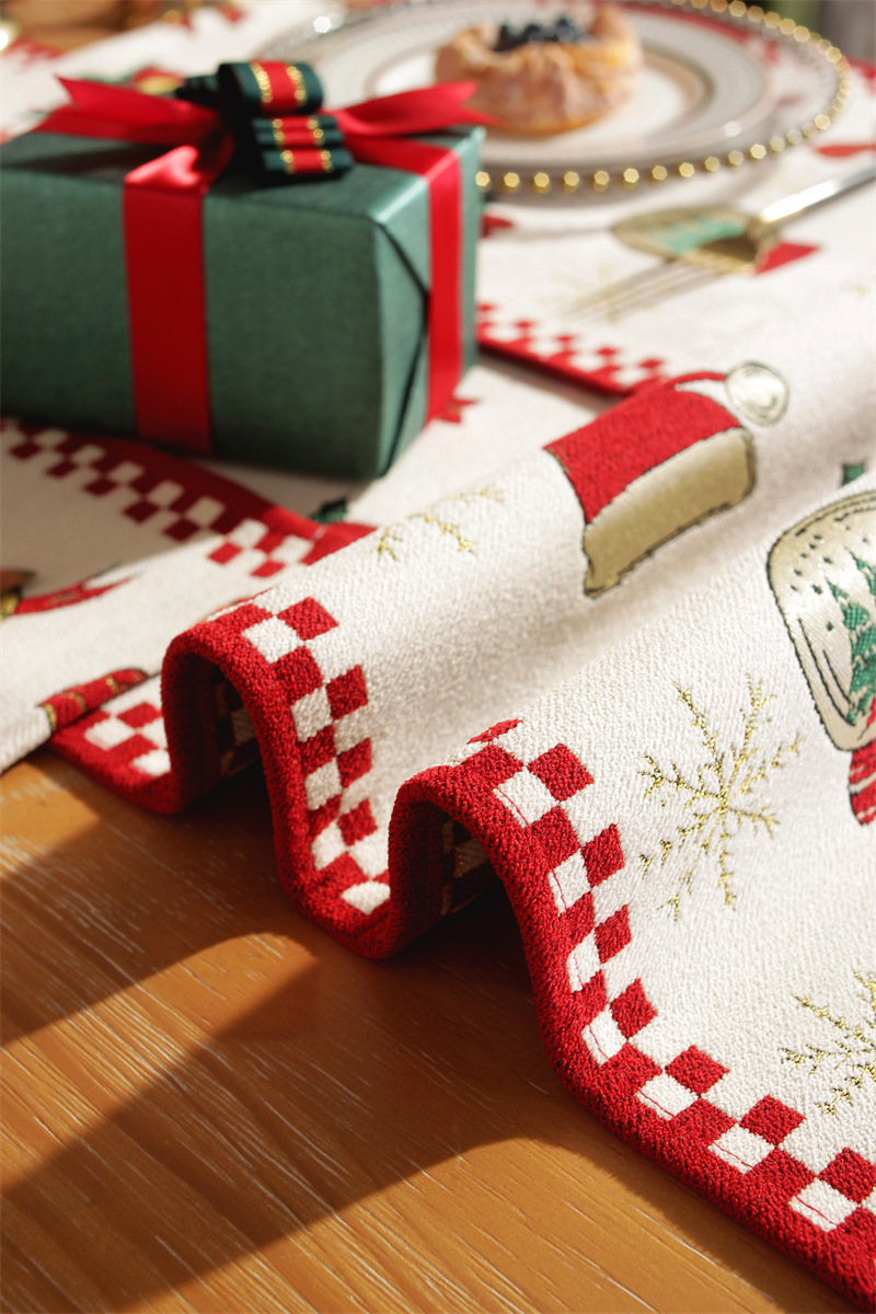 Drapeau de table de noël en jacquard teint en fil, flocon de neige, chapeau de noël, nappe à pampilles, décoration, couverture de drapeau de chevet_voghion.com